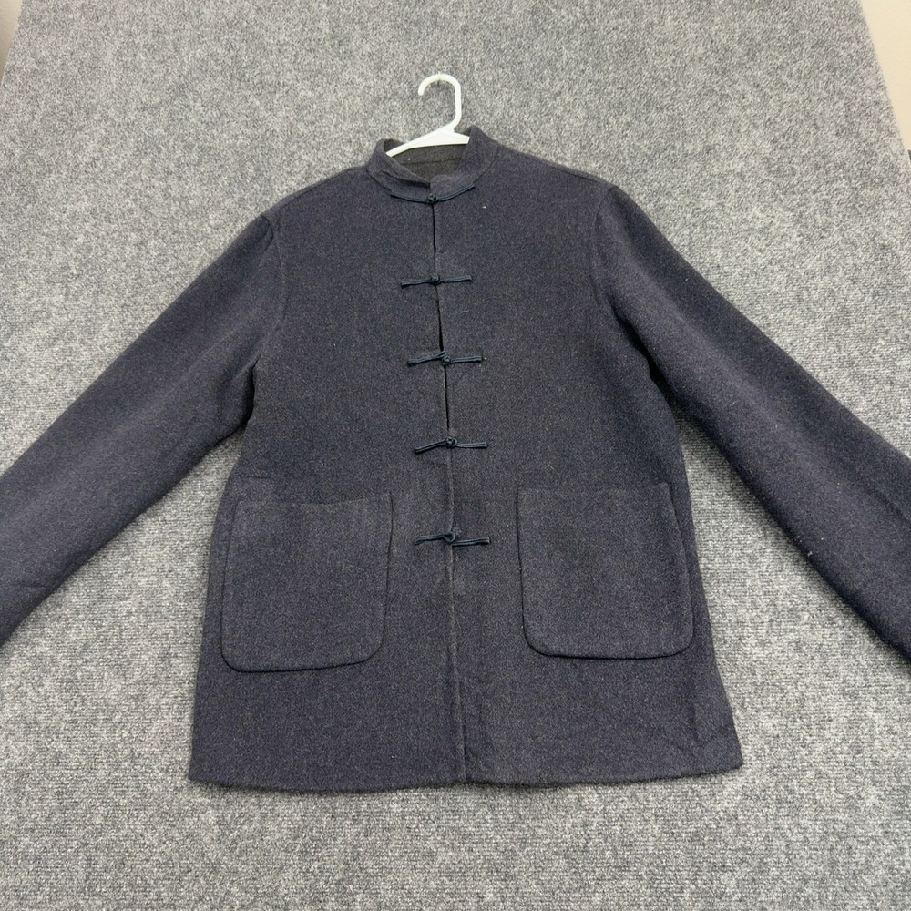 Artistic Palace Jacket L Blue Virgin Wool Frog Closure Tang Suit Mandarin Collar